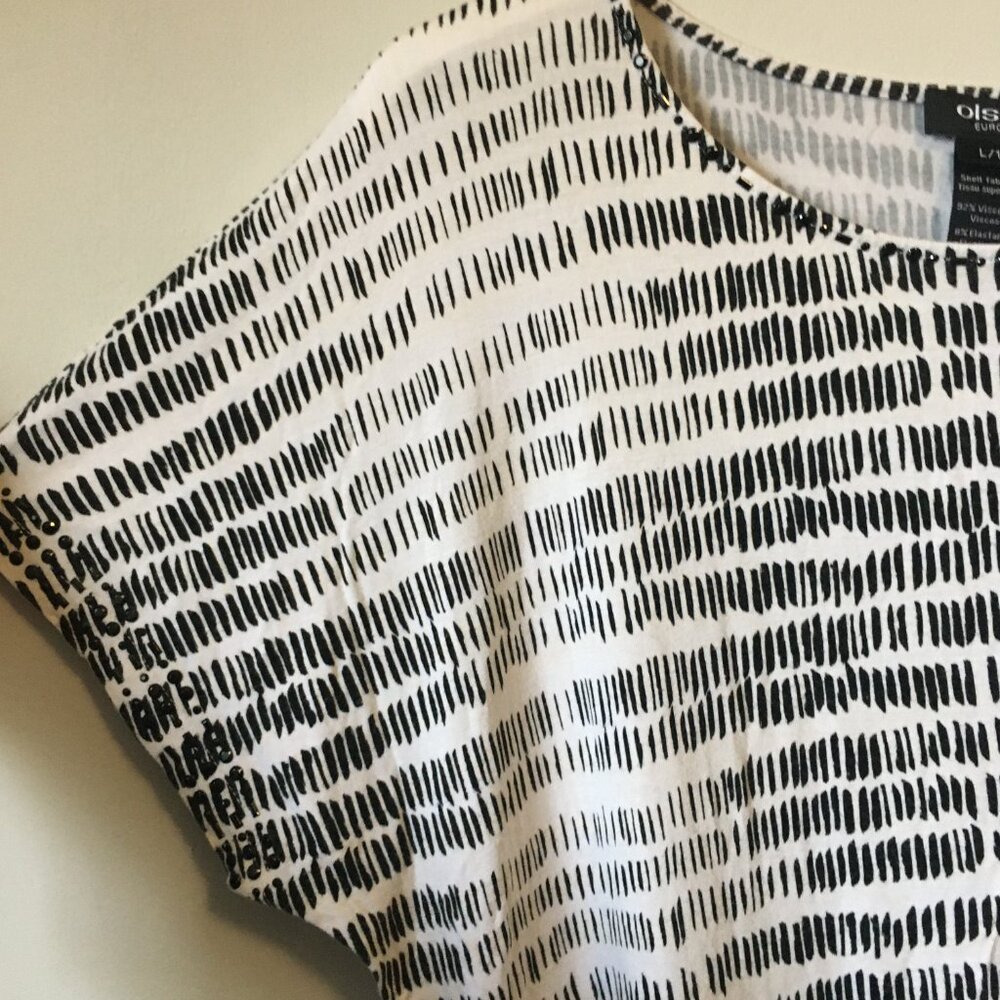 Olsen Europe Rhinestone Viscose Tally Graphic Tee Black White L/14 - Picture 3 of 16